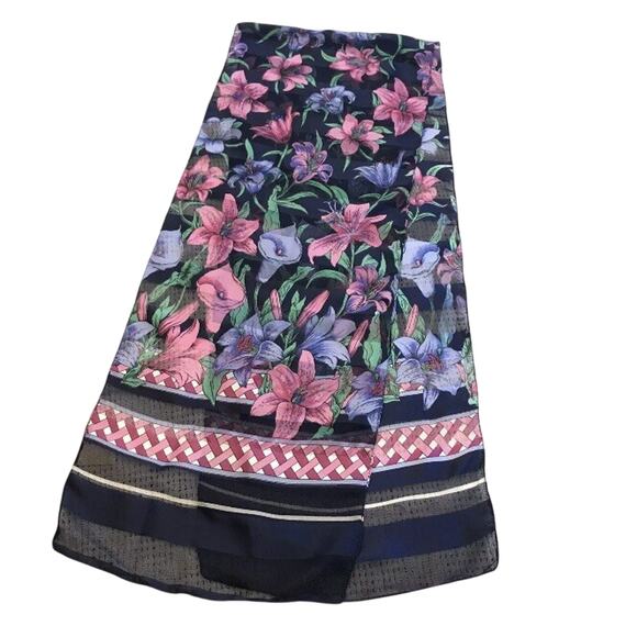 Berkshire Accessories - Berkshire Sheer Lilies Rectangle Scarf Pink Blue Flowers 60in Long